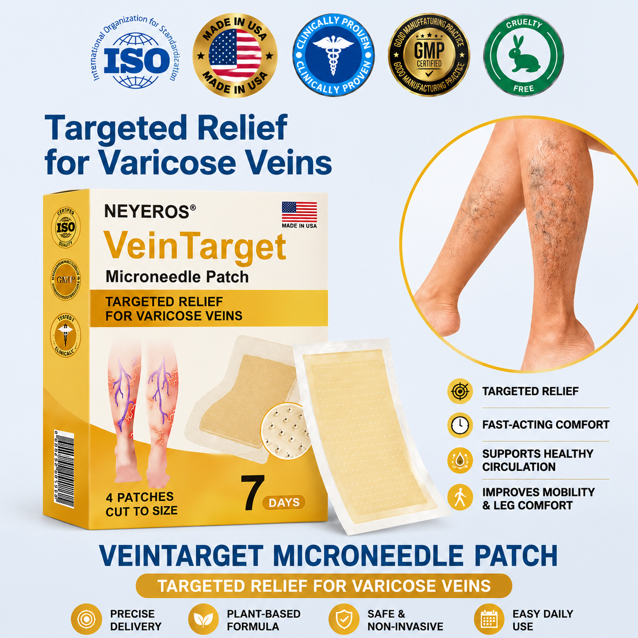NEYEROS® VeinTarget Microneedle Patch ⚡ Fast-Acting Comfort, Long-Lasting Support
