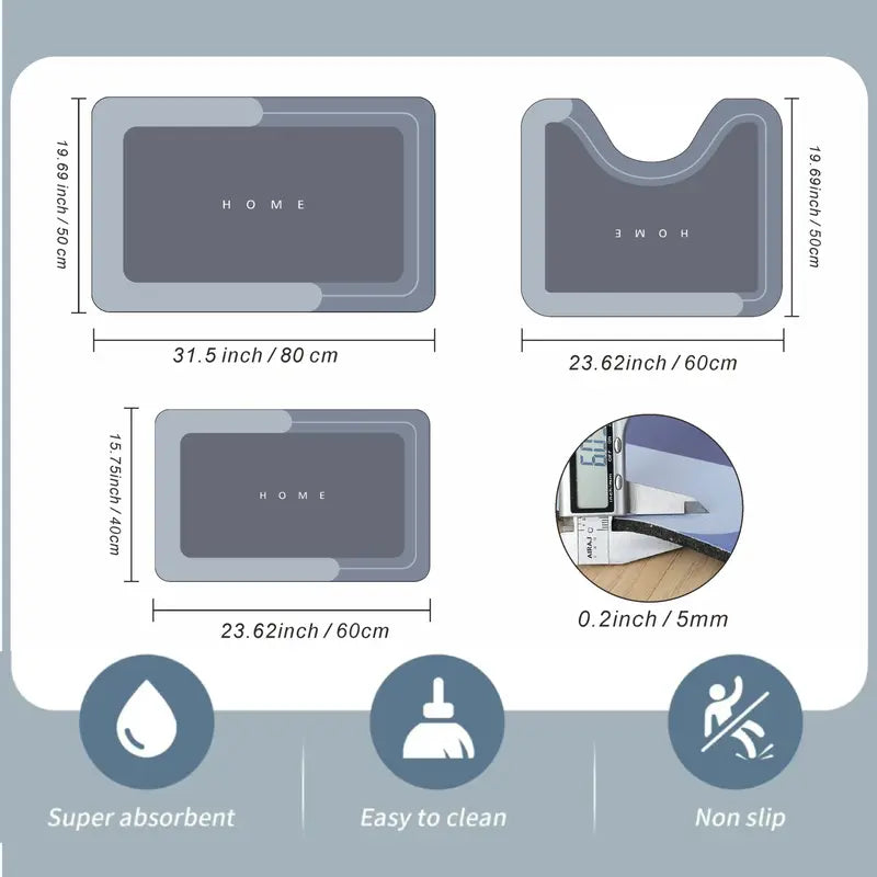 SoftStep 3-Piece Bath Mat Set – Absorbent, Quick-Drying & Non-Slip Rubber Backing