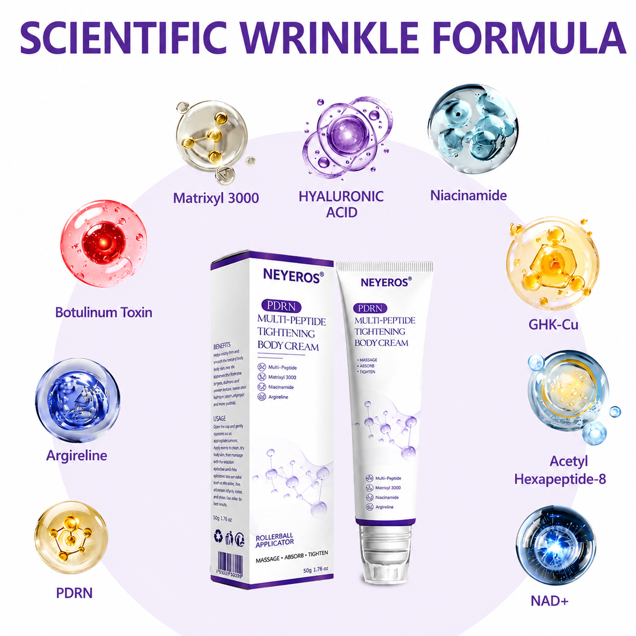 𝑵𝒆𝒚𝒆𝒓𝒐𝒔® PDRN Multi-Peptide Massaging Body Roller Cream- Anti-aging, Hydrating, Skin Firming & Lifting, Skin Repair, Even Tone, Acne and Dark Spot Treatment, Wart and Mole Removal, and Psoriasis Relief