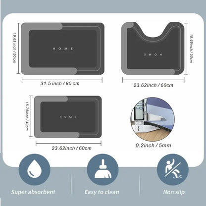 SoftStep 3-Piece Bath Mat Set – Absorbent, Quick-Drying & Non-Slip Rubber Backing